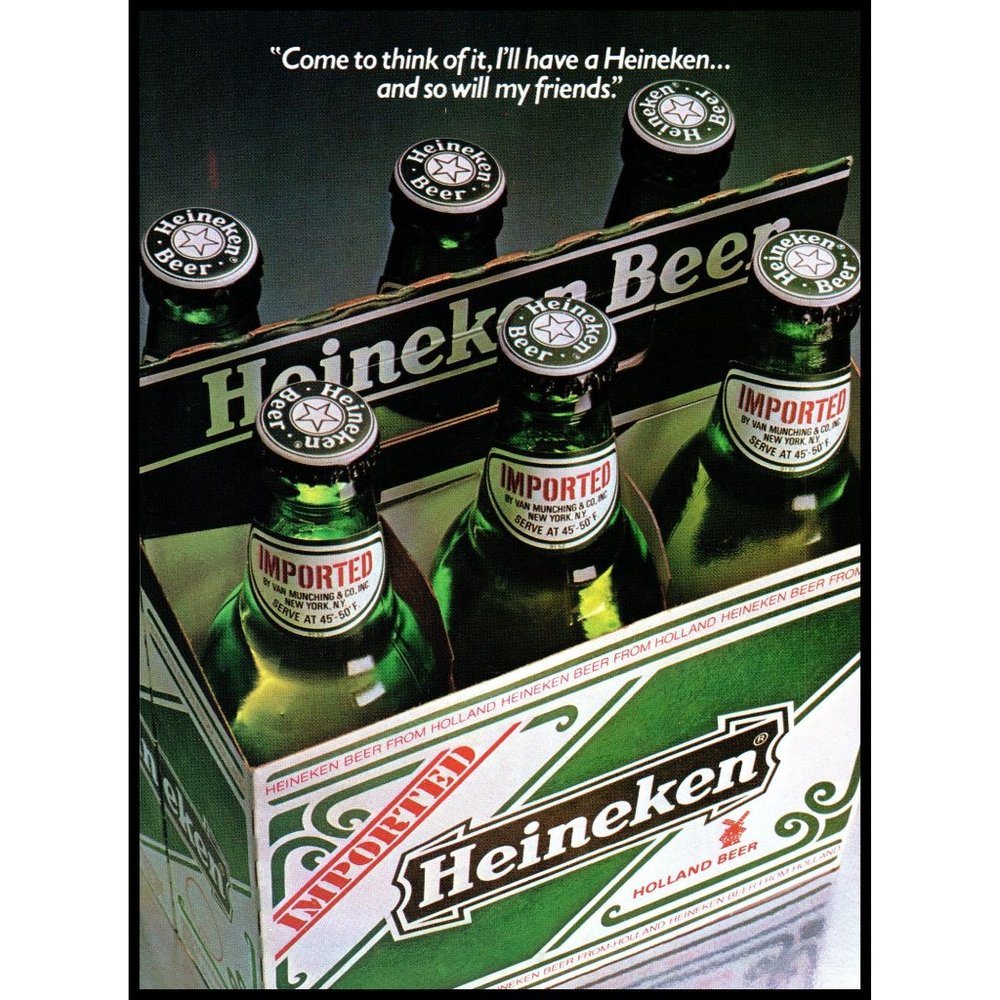 1983 Heineken Beer 6 Pack Bottle Vintage Print Ad Holland Dutch Wall Art Photo